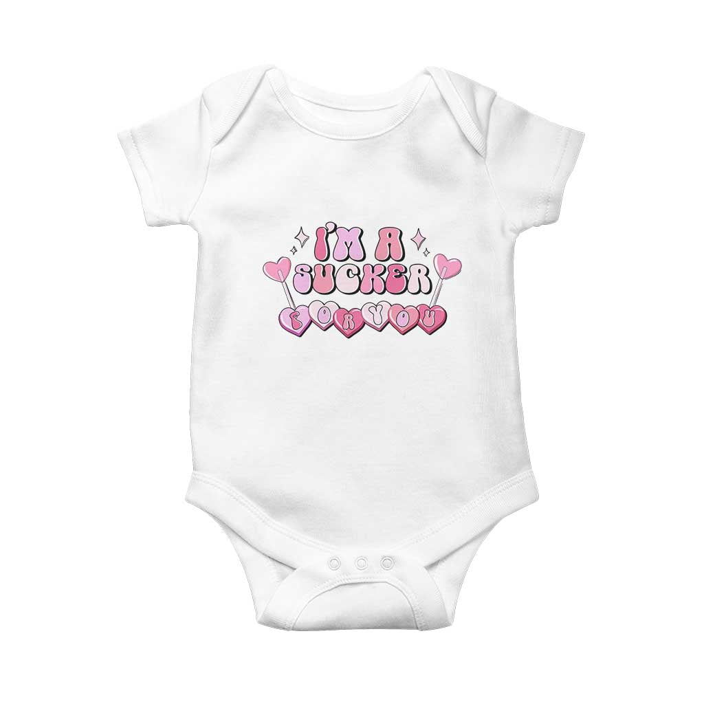 Valentine's Day Baby Onesie I'm A Sucker For You Heart Candy Lollipop TS09 White Print Your Wear