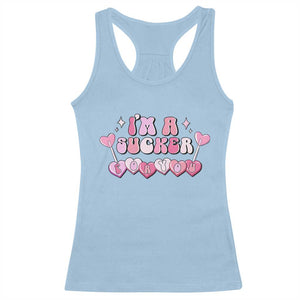 Valentine's Day Racerback Tank Top I'm A Sucker For You Heart Candy Lollipop TS09 Light Blue Print Your Wear