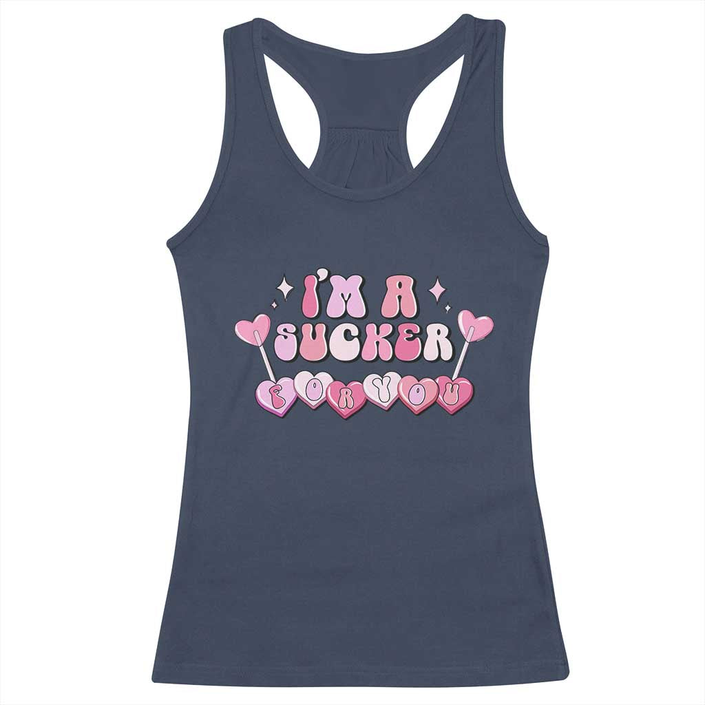 Valentine's Day Racerback Tank Top I'm A Sucker For You Heart Candy Lollipop TS09 Navy Print Your Wear