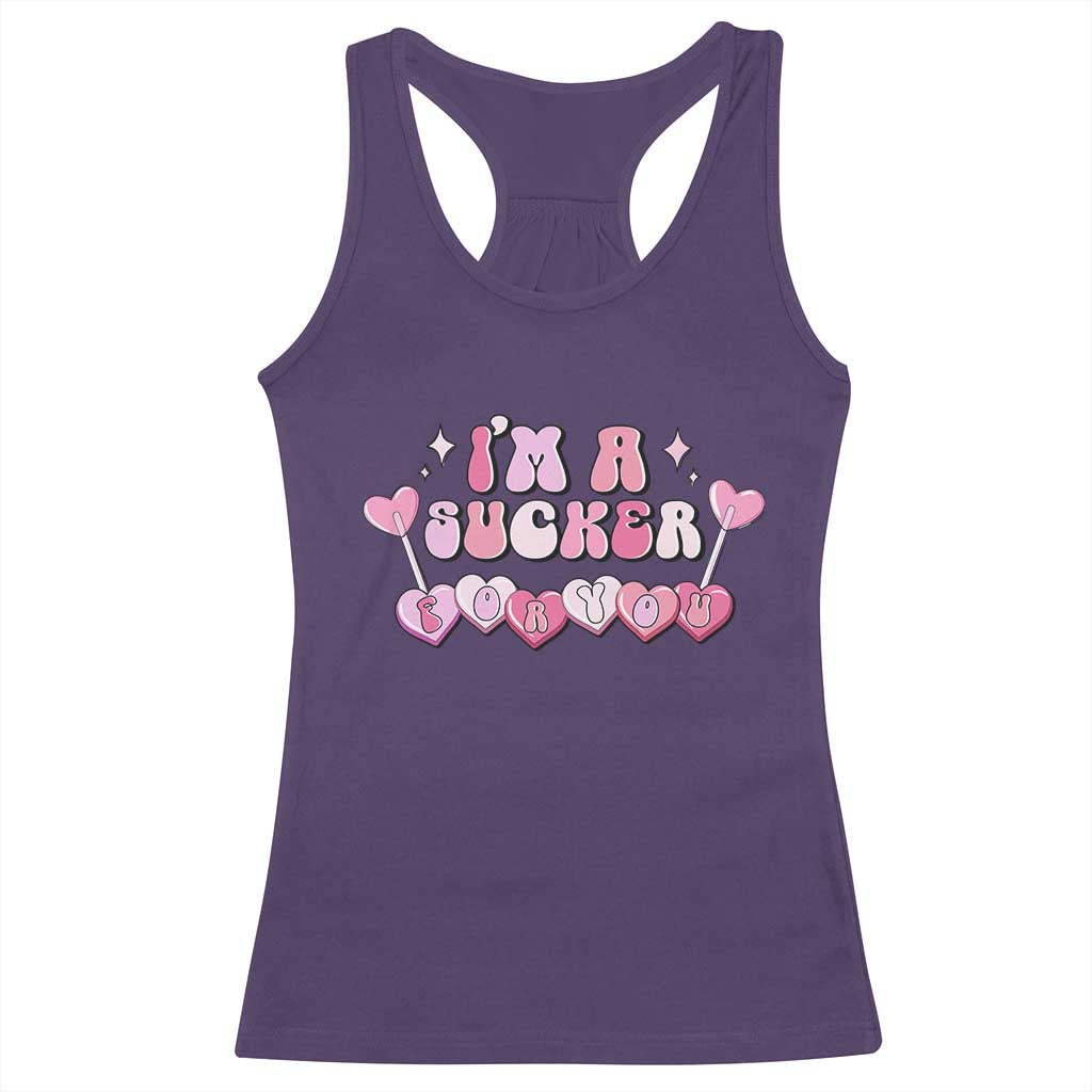 Valentine's Day Racerback Tank Top I'm A Sucker For You Heart Candy Lollipop TS09 Purple Print Your Wear