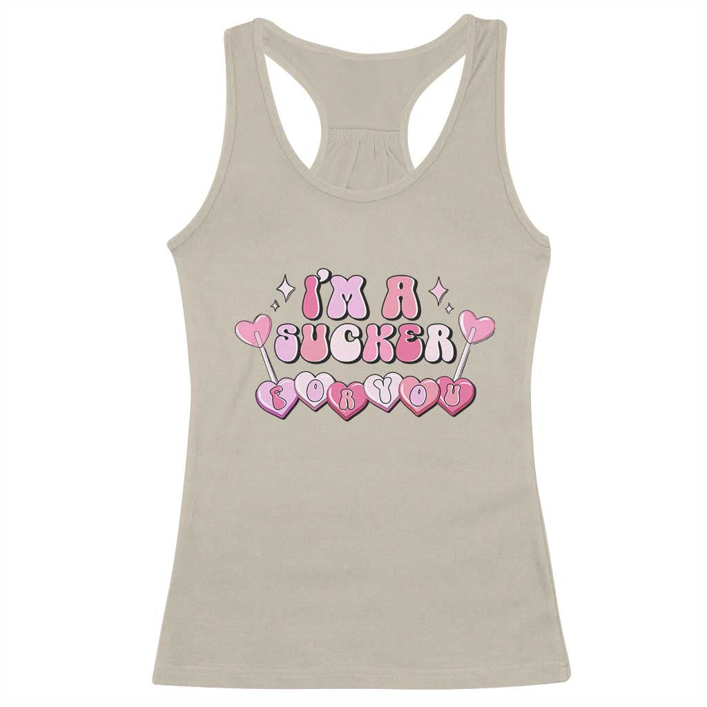 Valentine's Day Racerback Tank Top I'm A Sucker For You Heart Candy Lollipop TS09 Sand Print Your Wear
