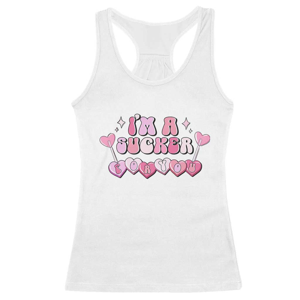 Valentine's Day Racerback Tank Top I'm A Sucker For You Heart Candy Lollipop TS09 White Print Your Wear