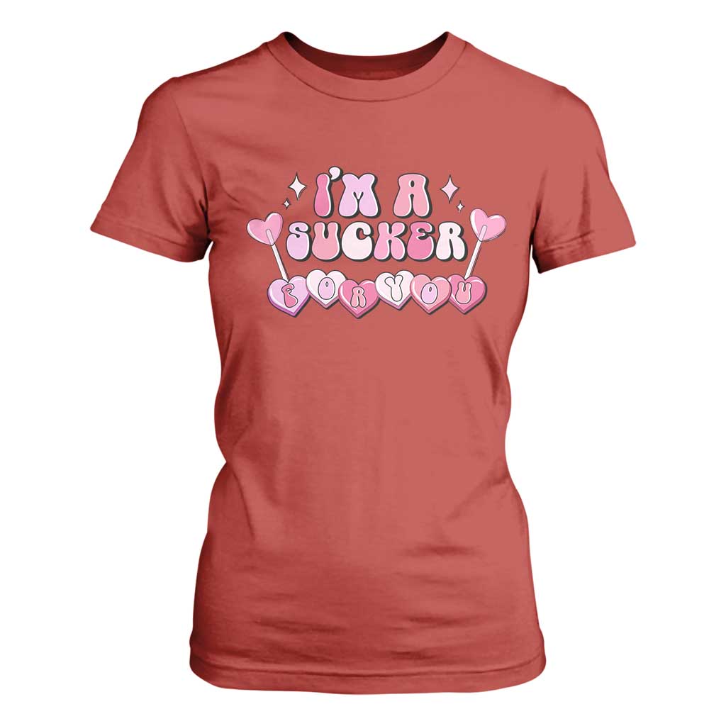 Valentine's Day T Shirt For Women I'm A Sucker For You Heart Candy Lollipop TS09 Red Print Your Wear