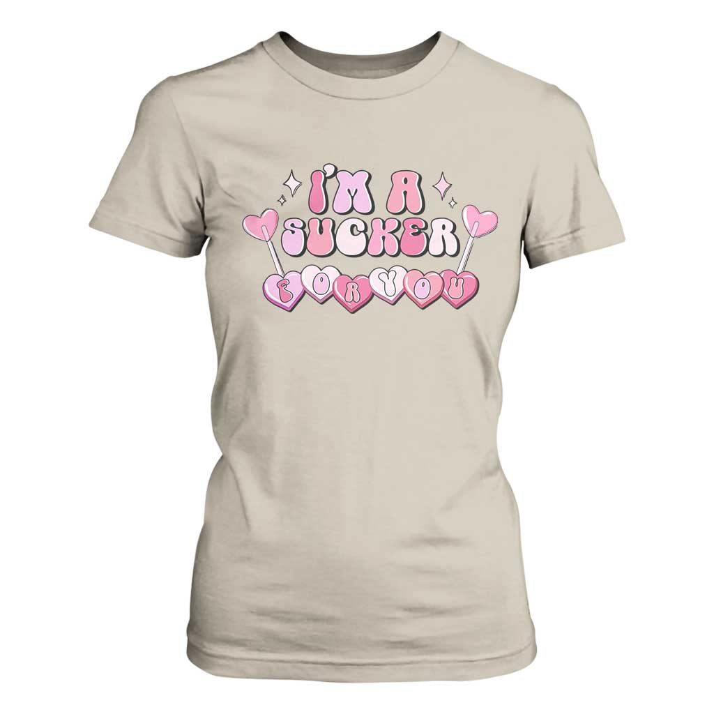 Valentine's Day T Shirt For Women I'm A Sucker For You Heart Candy Lollipop TS09 Sand Print Your Wear