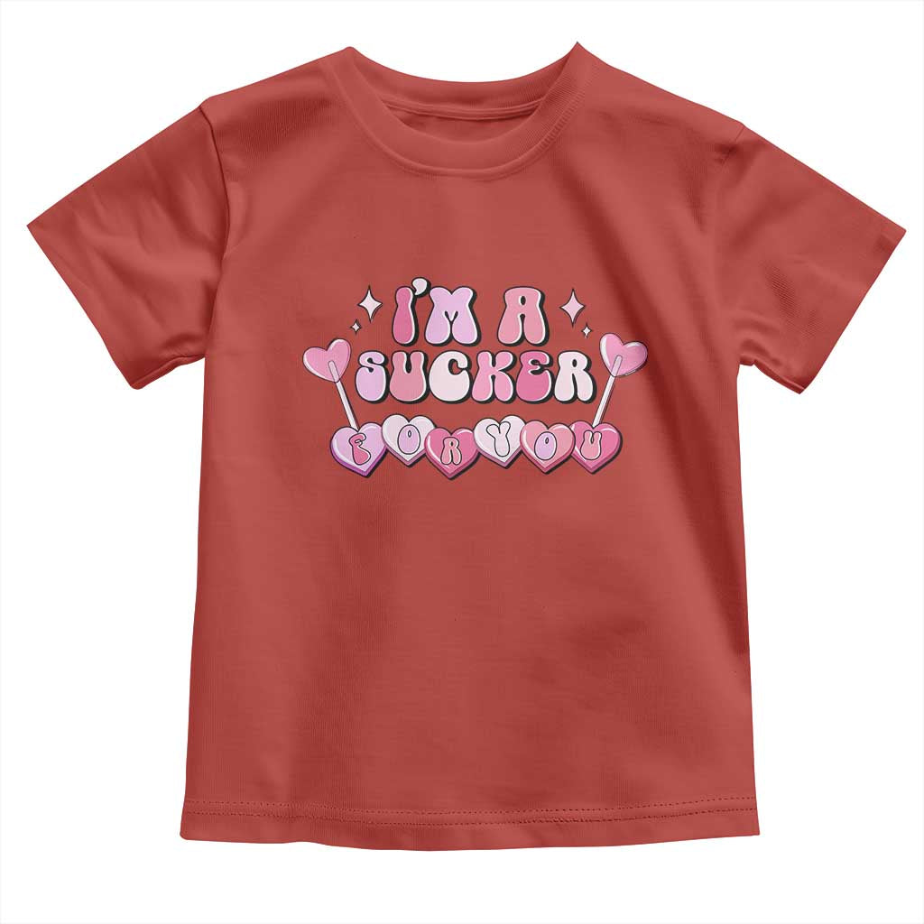Valentine's Day Toddler T Shirt I'm A Sucker For You Heart Candy Lollipop TS09 Red Print Your Wear