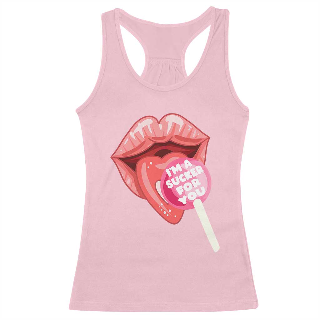 Valentine's Day Racerback Tank Top I'm A Sucker For You Candy Pop Lollipop TS09 Light Pink Print Your Wear