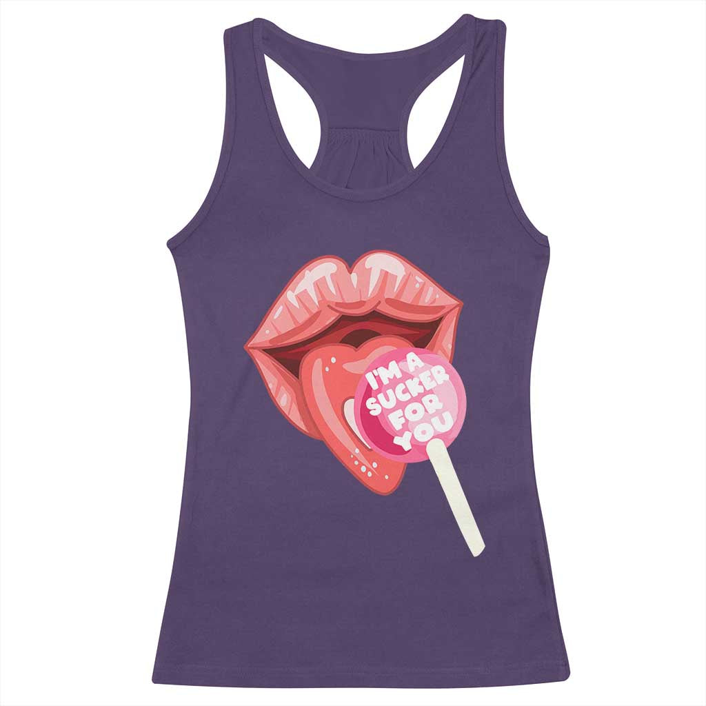 Valentine's Day Racerback Tank Top I'm A Sucker For You Candy Pop Lollipop TS09 Purple Print Your Wear