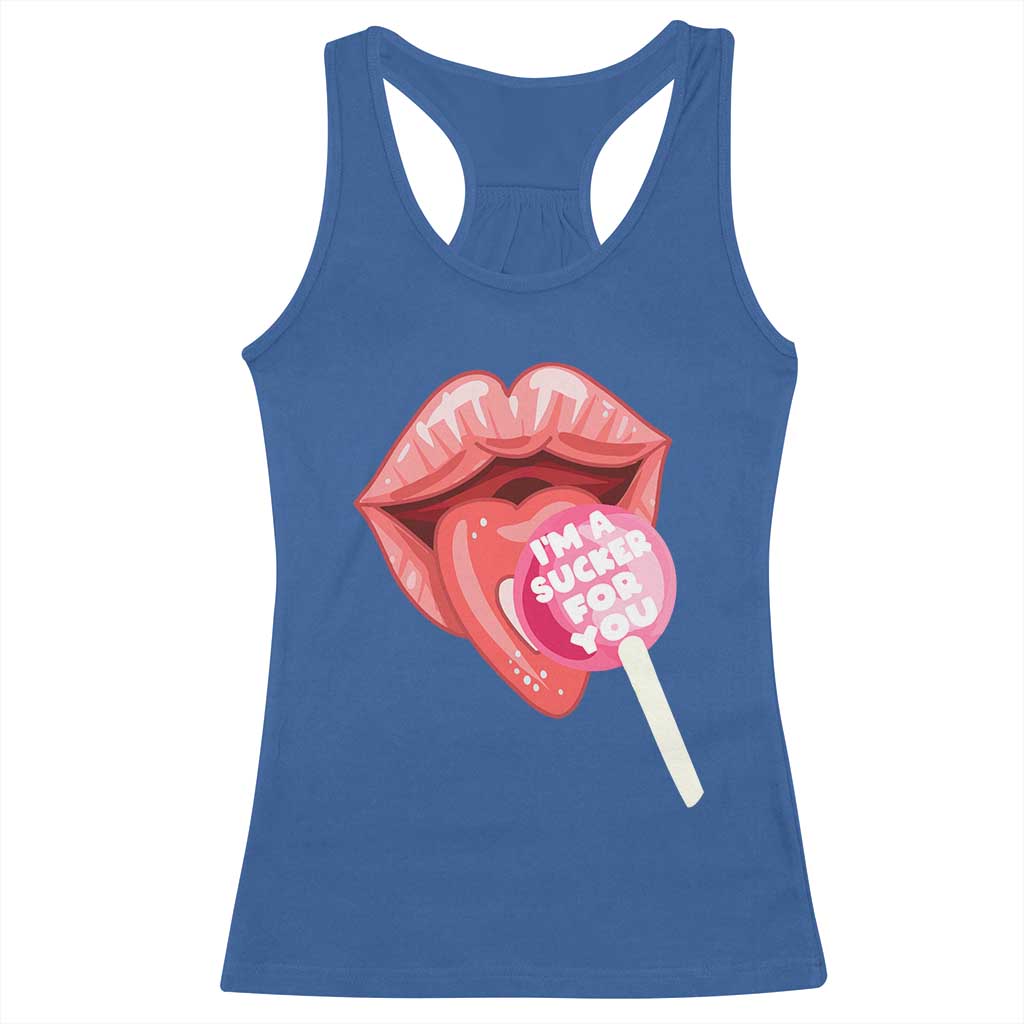 Valentine's Day Racerback Tank Top I'm A Sucker For You Candy Pop Lollipop TS09 Royal Blue Print Your Wear