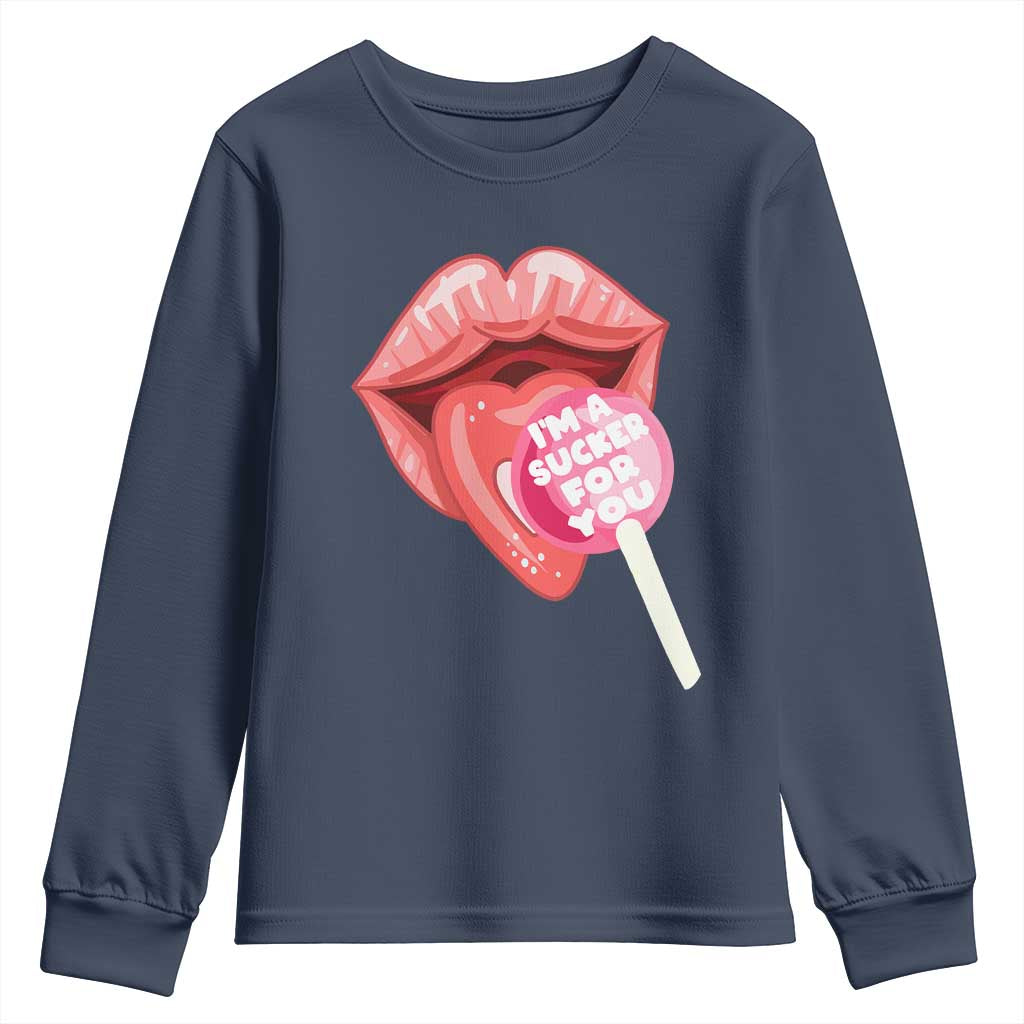 Valentine's Day Youth Sweatshirt I'm A Sucker For You Candy Pop Lollipop TS09 Navy Print Your Wear