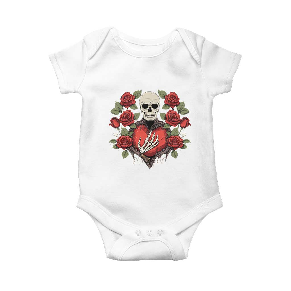 Valentine's Day Baby Onesie Skeleton Hand Heart Sign Red Rose Flower Gothic TS09 White Print Your Wear