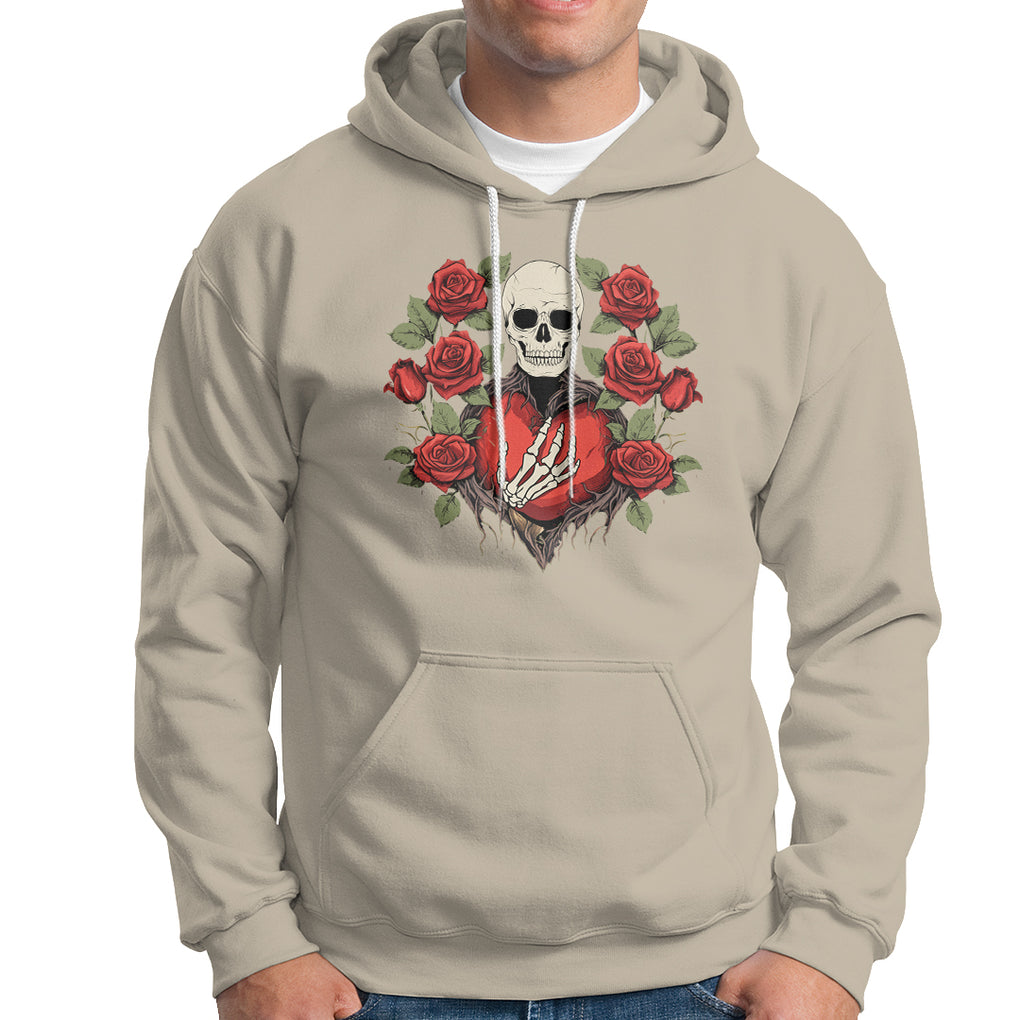 Valentine's Day Hoodie Skeleton Hand Heart Sign Red Rose Flower Gothic TS09 Sand Printyourwear