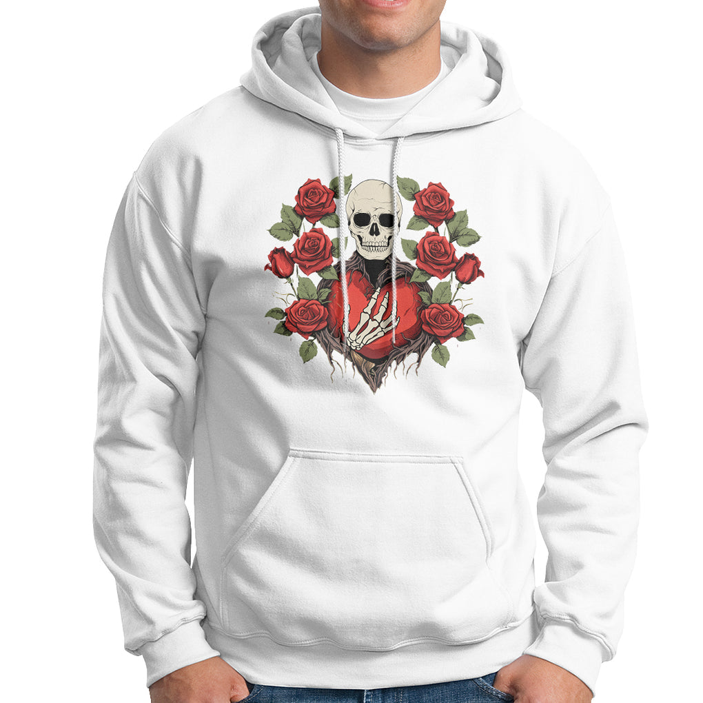 Valentine's Day Hoodie Skeleton Hand Heart Sign Red Rose Flower Gothic TS09 White Printyourwear