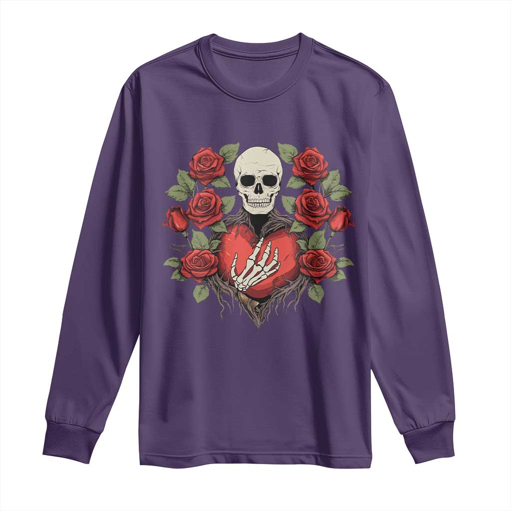 Valentine's Day Long Sleeve Shirt Skeleton Hand Heart Sign Red Rose Flower Gothic TS09 Purple Print Your Wear