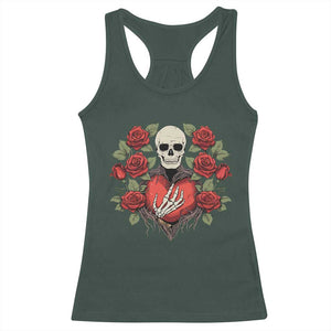 Valentine's Day Racerback Tank Top Skeleton Hand Heart Sign Red Rose Flower Gothic TS09 Dark Forest Green Print Your Wear