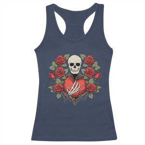 Valentine's Day Racerback Tank Top Skeleton Hand Heart Sign Red Rose Flower Gothic TS09 Navy Print Your Wear