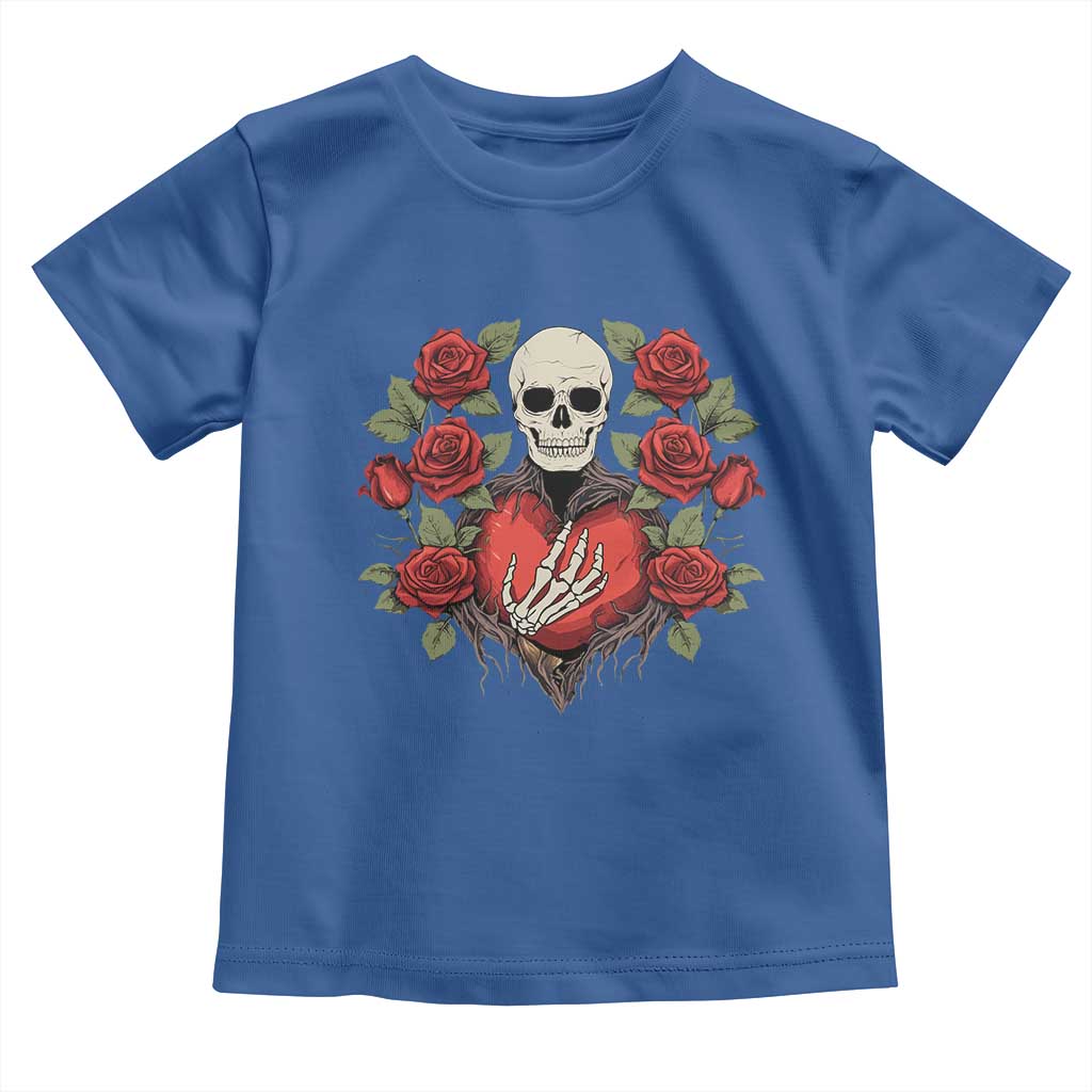 Valentine's Day Toddler T Shirt Skeleton Hand Heart Sign Red Rose Flower Gothic TS09 Royal Blue Print Your Wear