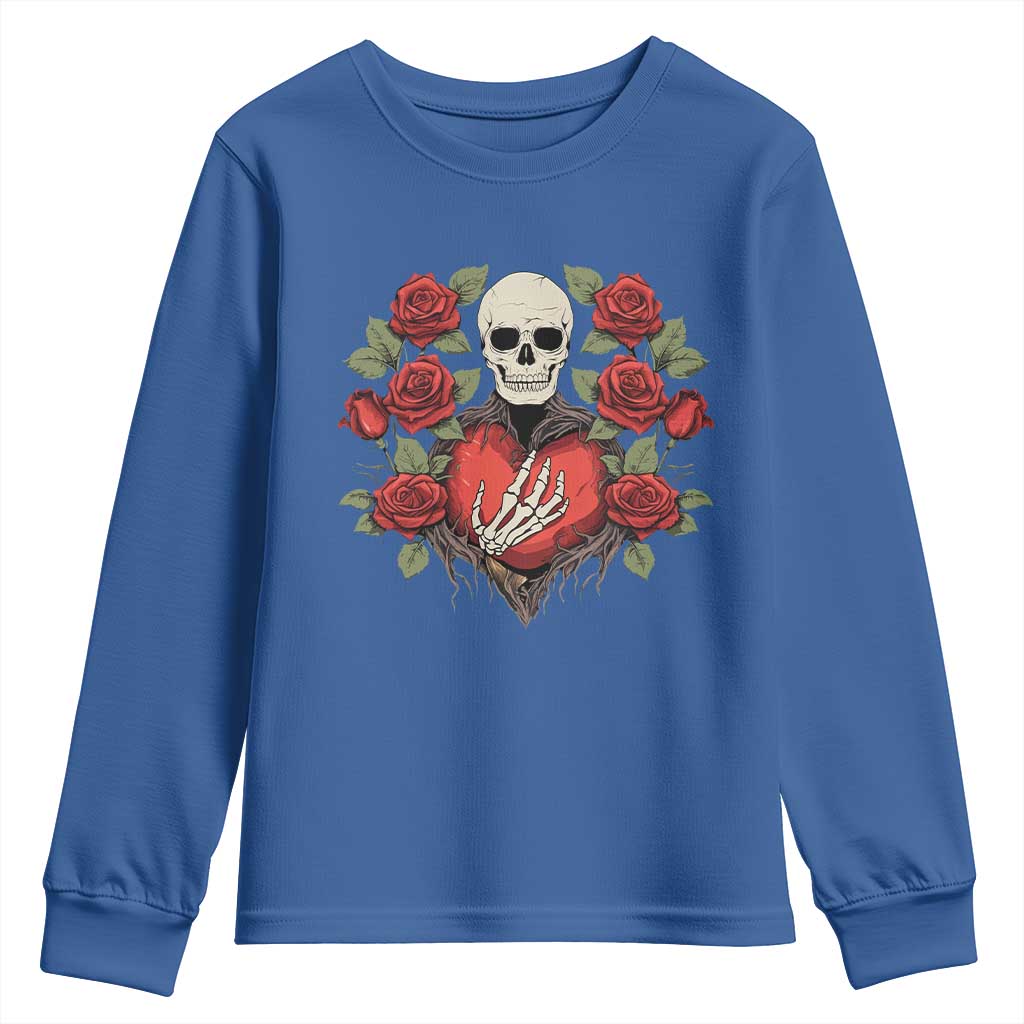 Valentine's Day Youth Sweatshirt Skeleton Hand Heart Sign Red Rose Flower Gothic TS09 Royal Blue Print Your Wear