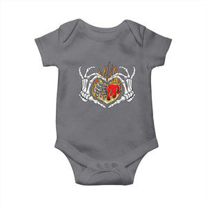 Valentine's Day Baby Onesie Skeleton Hand Love Sign Holding Fire Red Heart TS09 Charcoal Print Your Wear