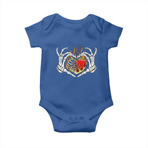 Valentine's Day Baby Onesie Skeleton Hand Love Sign Holding Fire Red Heart TS09 Royal Blue Print Your Wear