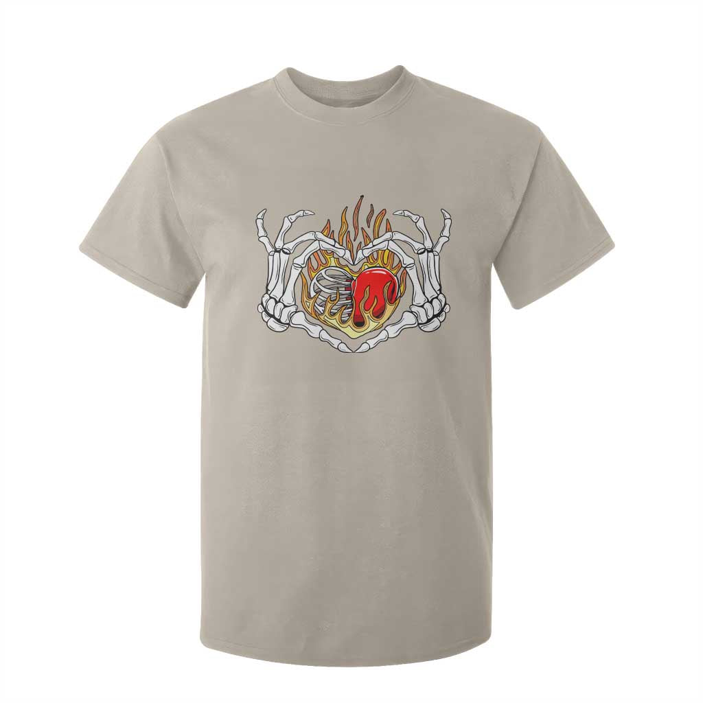 Valentine's Day T Shirt For Kid Skeleton Hand Love Sign Holding Fire Red Heart TS09 Sand Print Your Wear