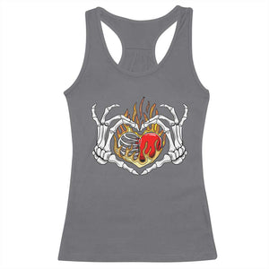 Valentine's Day Racerback Tank Top Skeleton Hand Love Sign Holding Fire Red Heart TS09 Charcoal Print Your Wear
