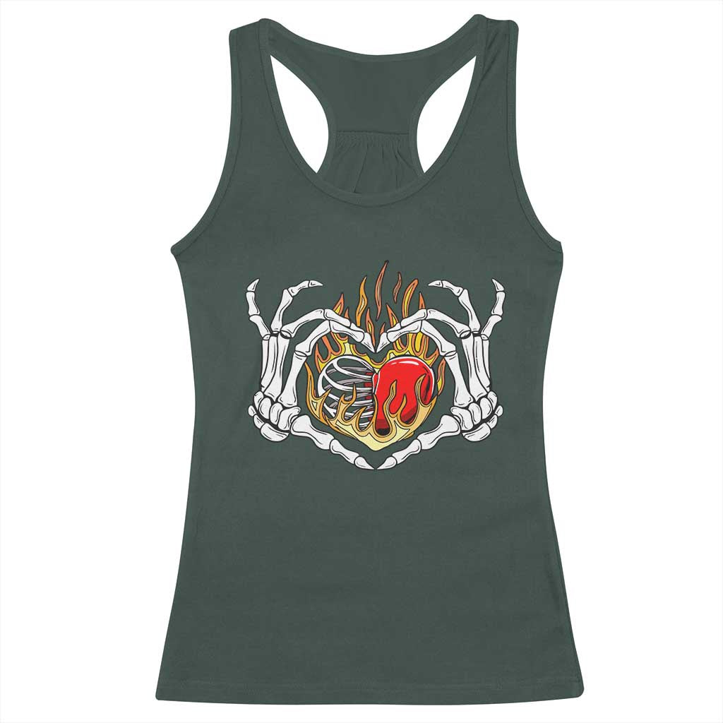 Valentine's Day Racerback Tank Top Skeleton Hand Love Sign Holding Fire Red Heart TS09 Dark Forest Green Print Your Wear