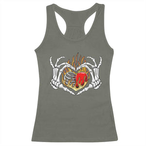 Valentine's Day Racerback Tank Top Skeleton Hand Love Sign Holding Fire Red Heart TS09 Military Green Print Your Wear