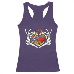 Valentine's Day Racerback Tank Top Skeleton Hand Love Sign Holding Fire Red Heart TS09 Purple Print Your Wear