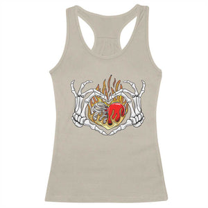 Valentine's Day Racerback Tank Top Skeleton Hand Love Sign Holding Fire Red Heart TS09 Sand Print Your Wear
