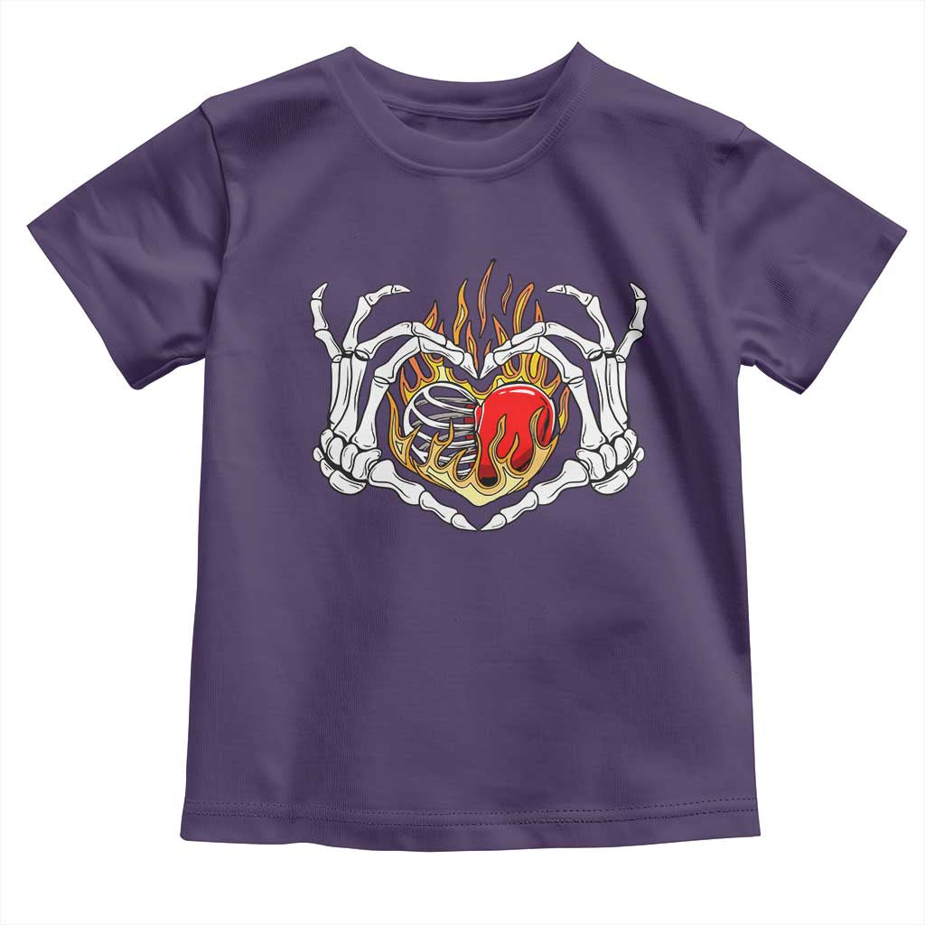 Valentine's Day Toddler T Shirt Skeleton Hand Love Sign Holding Fire Red Heart TS09 Purple Print Your Wear