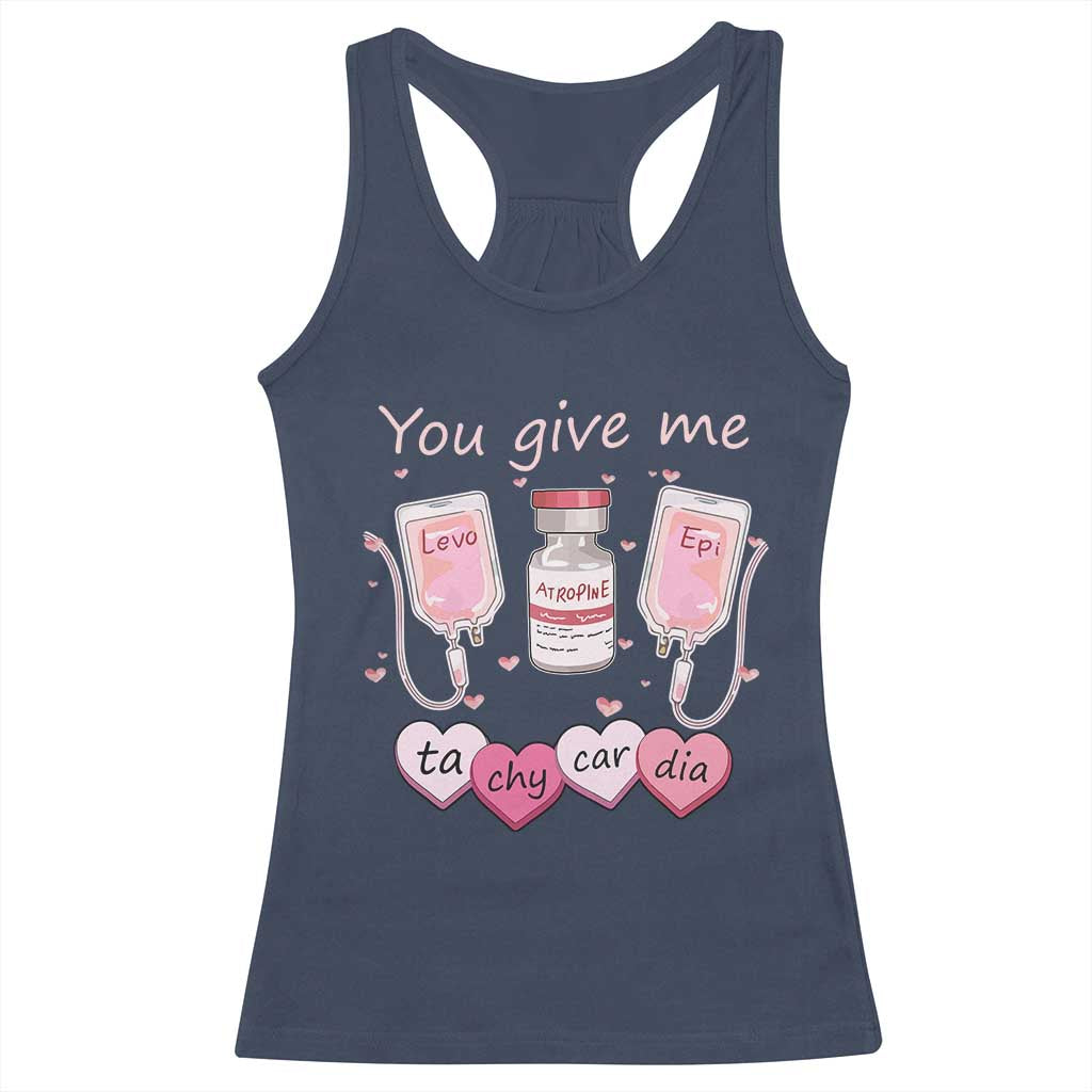 Valentine's Day Racerback Tank Top You Give Me Tachycardia ICU Nurse Life TS09 Navy Print Your Wear