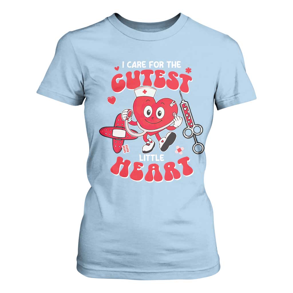 Valentine's Day T Shirt For Women I Care For Cutest Little Hearts Nurse Life TS09 Light Blue Print Your Wear