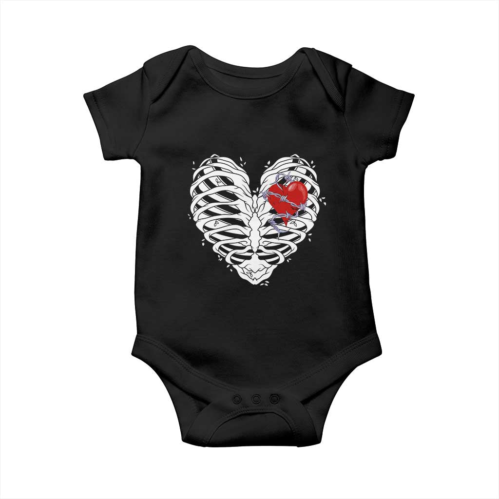 Valentine's Day Baby Onesie Gothic Valentine Skeleton With Barbed Wire Heart TS09 Black Print Your Wear