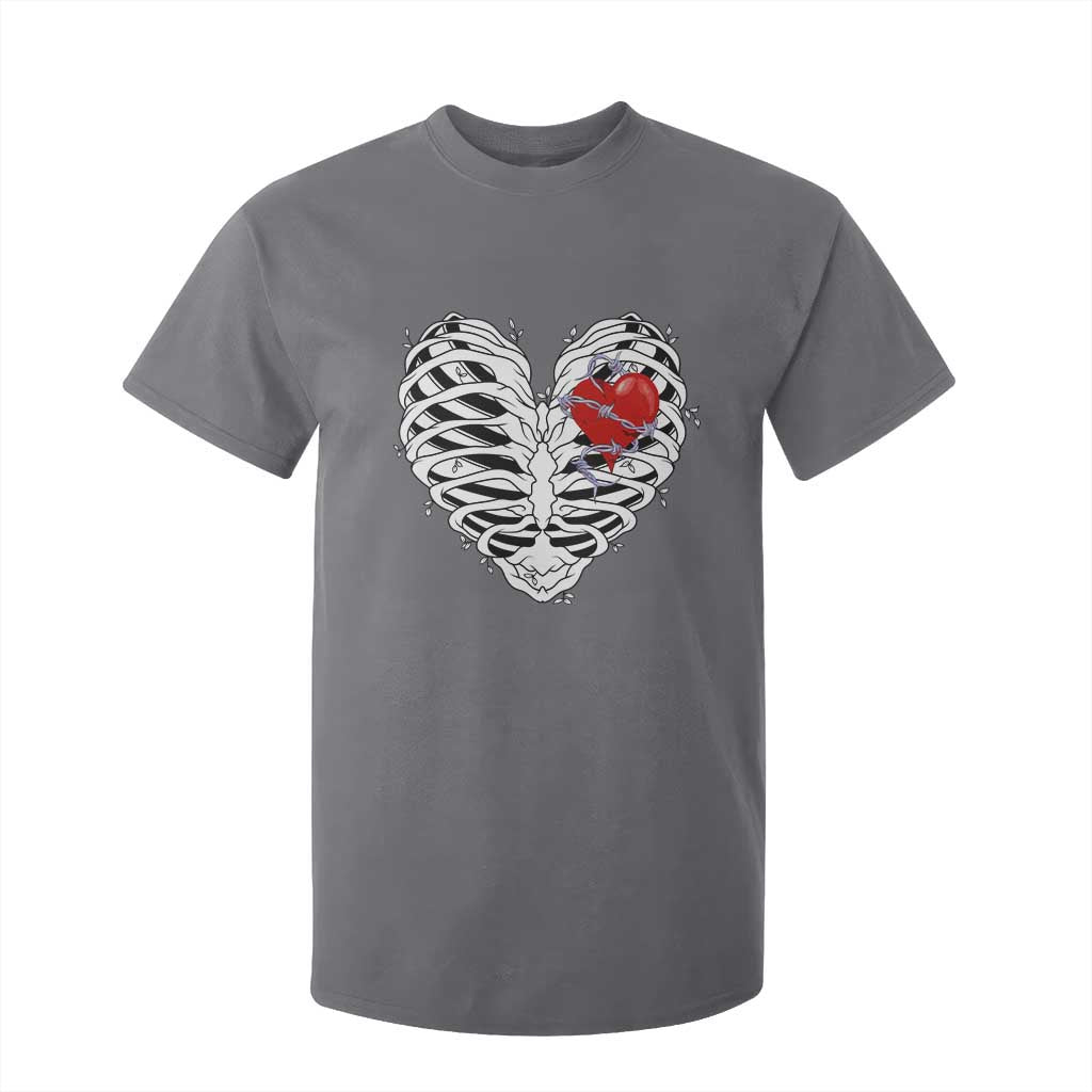 Valentine's Day T Shirt For Kid Gothic Valentine Skeleton With Barbed Wire Heart TS09 Charcoal Print Your Wear
