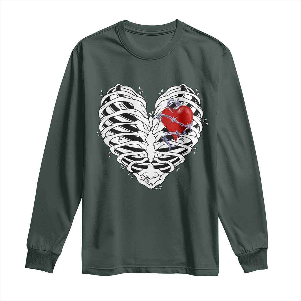 Valentine's Day Long Sleeve Shirt Gothic Valentine Skeleton With Barbed Wire Heart TS09 Dark Forest Green Print Your Wear