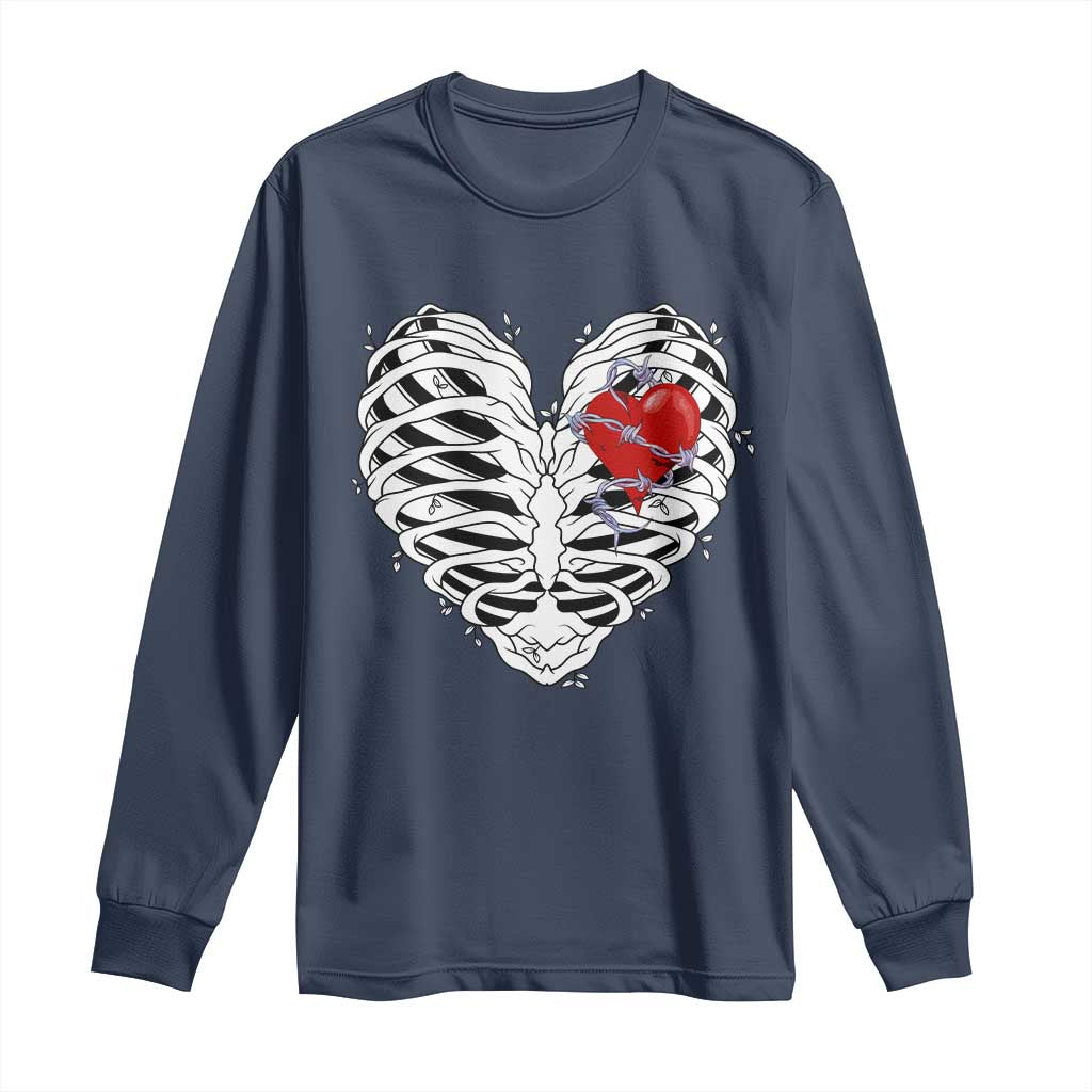 Valentine's Day Long Sleeve Shirt Gothic Valentine Skeleton With Barbed Wire Heart TS09 Navy Print Your Wear