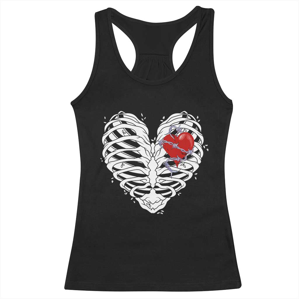 Valentine's Day Racerback Tank Top Gothic Valentine Skeleton With Barbed Wire Heart TS09 Black Print Your Wear