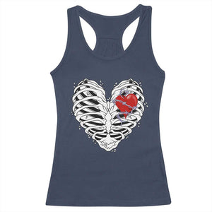Valentine's Day Racerback Tank Top Gothic Valentine Skeleton With Barbed Wire Heart TS09 Navy Print Your Wear