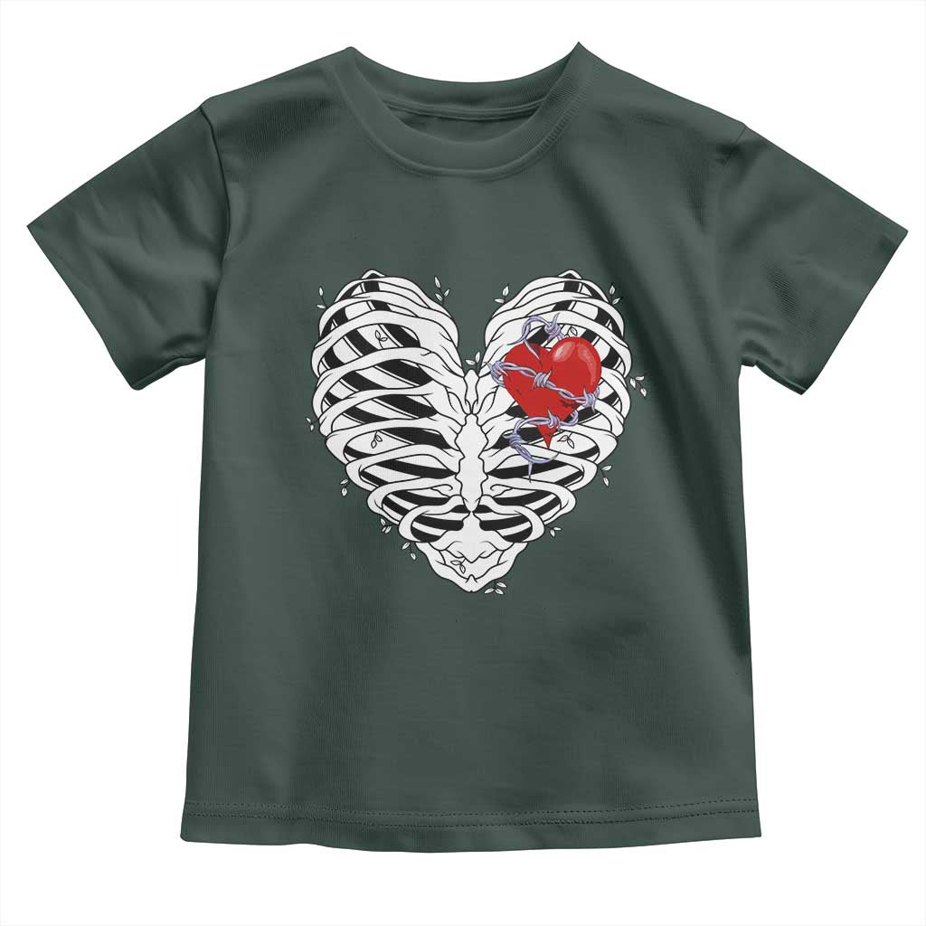 Valentine's Day Toddler T Shirt Gothic Valentine Skeleton With Barbed Wire Heart TS09 Dark Forest Green Print Your Wear