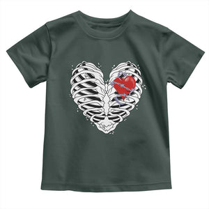 Valentine's Day Toddler T Shirt Gothic Valentine Skeleton With Barbed Wire Heart TS09 Dark Forest Green Print Your Wear