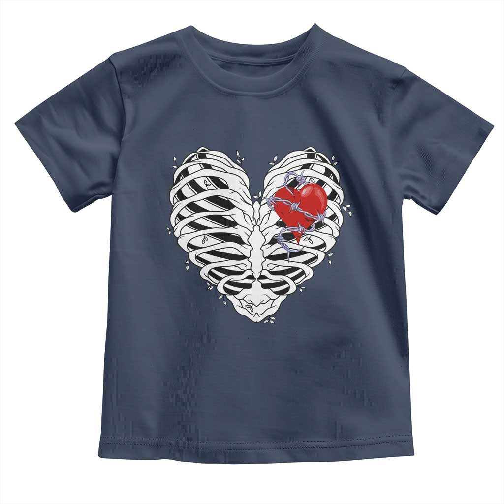 Valentine's Day Toddler T Shirt Gothic Valentine Skeleton With Barbed Wire Heart TS09 Navy Print Your Wear