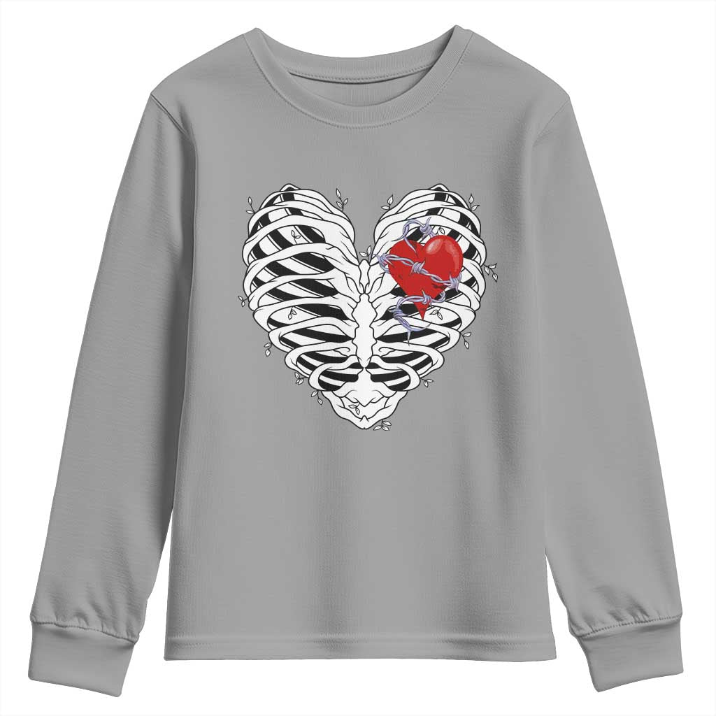Valentine's Day Youth Sweatshirt Gothic Valentine Skeleton With Barbed Wire Heart TS09 Sport Gray Print Your Wear