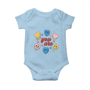 You Are Loved Worthy Enough Candy Heart Valentine's Day Baby Onesie TS09 Light Blue Print Your Wear