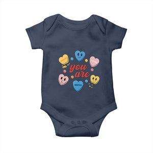 You Are Loved Worthy Enough Candy Heart Valentine's Day Baby Onesie TS09 Navy Print Your Wear