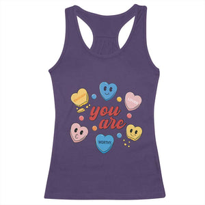 You Are Loved Worthy Enough Candy Heart Valentine's Day Racerback Tank Top TS09 Purple Print Your Wear