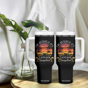 It's 5 O'Clock Everywhere I'm Retired Tumbler With Handle Retirement At Beach Sunset Summer TS09 Print Your Wear