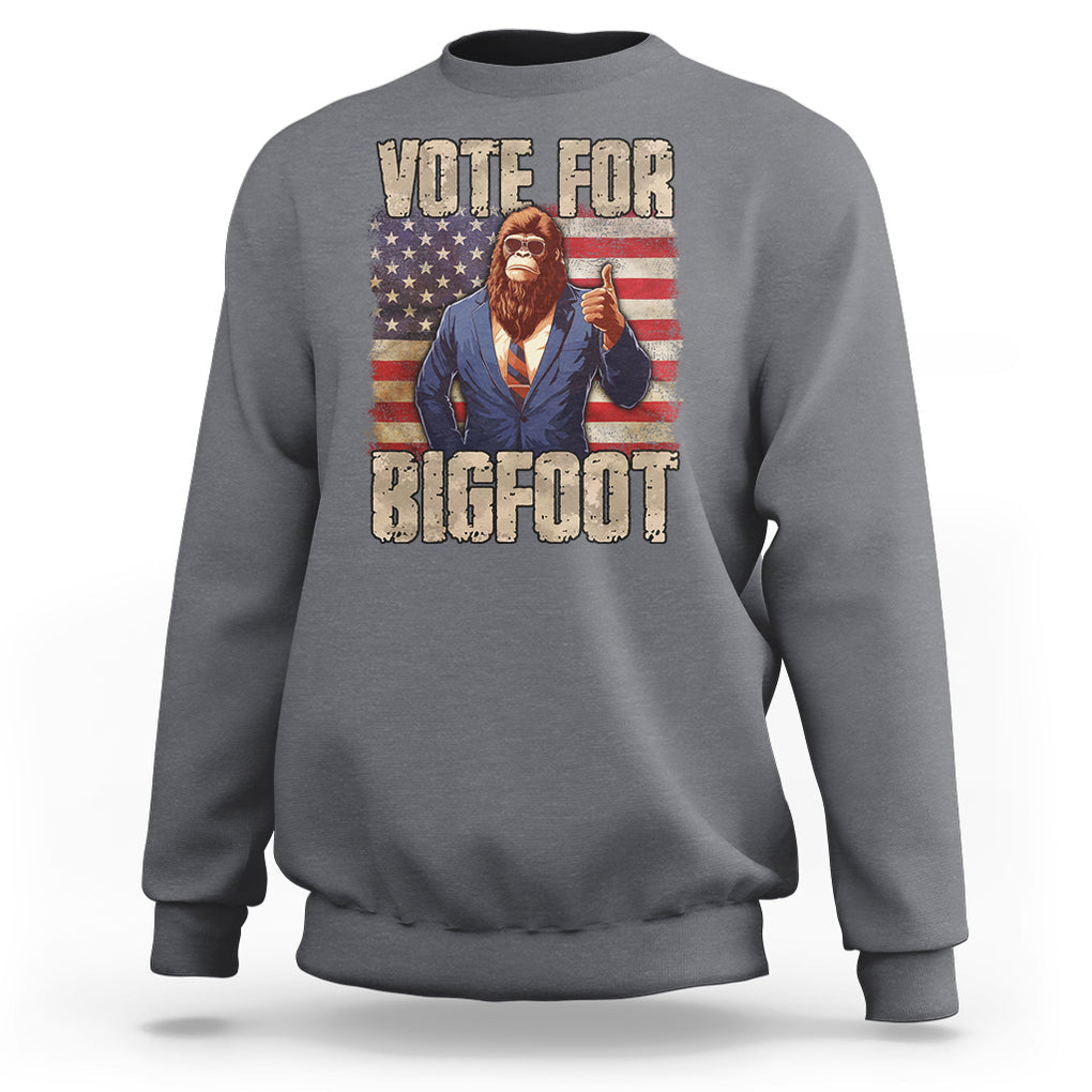 Vote For Bigfoot President Election Funny Sasquatch USA Flag Sweatshirt TS09 Charcoal Printyourwear
