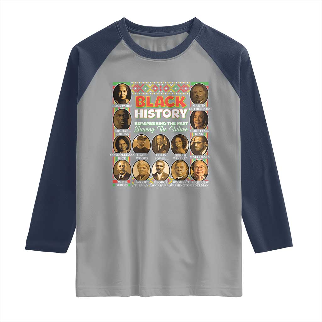 Black History Raglan Shirt Remembering The Past Shaping The Future TS09 Sport Gray Navy Print Your Wear