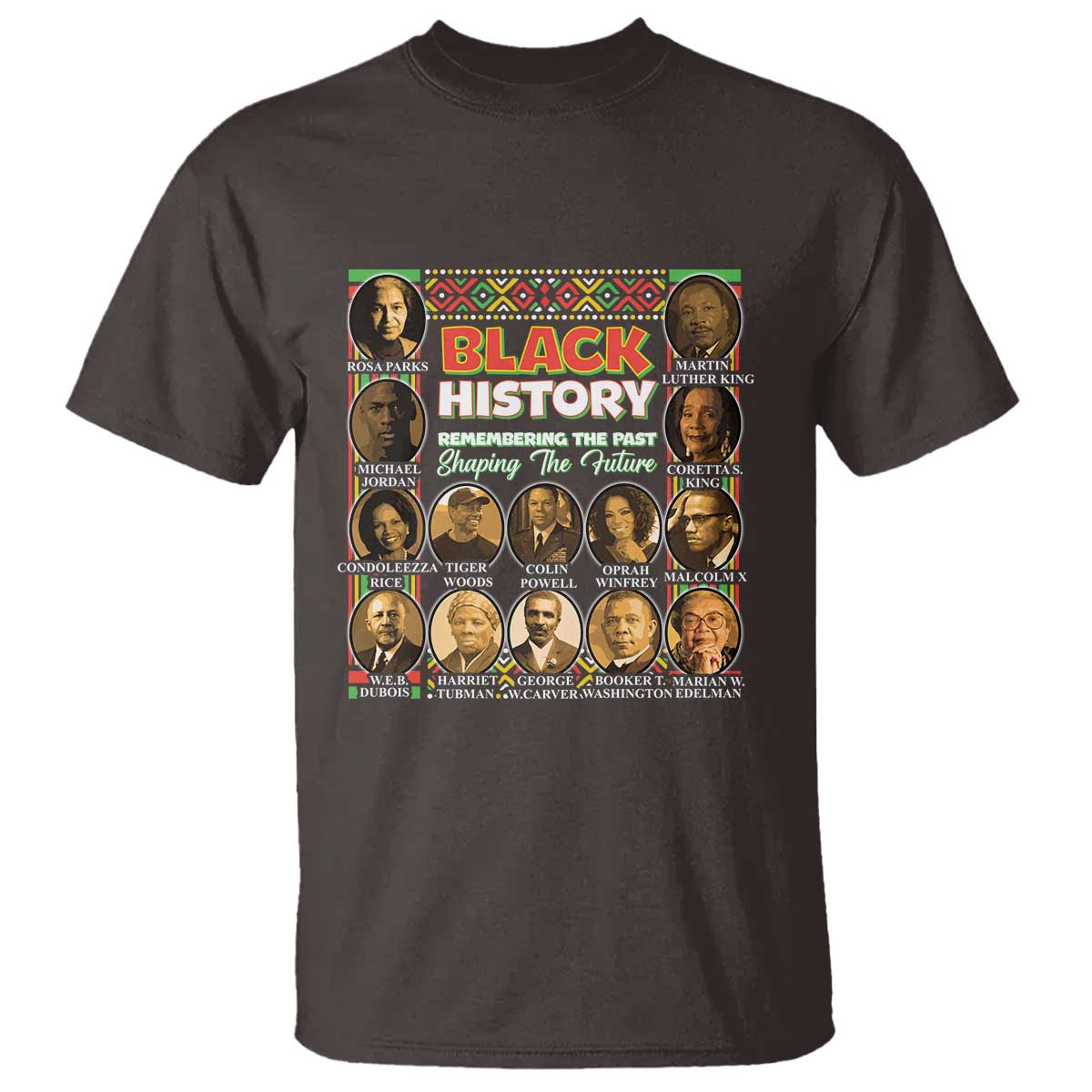 Black History T Shirt Remembering The Past Shaping The Future TS09 Dark Chocolate Print Your Wear