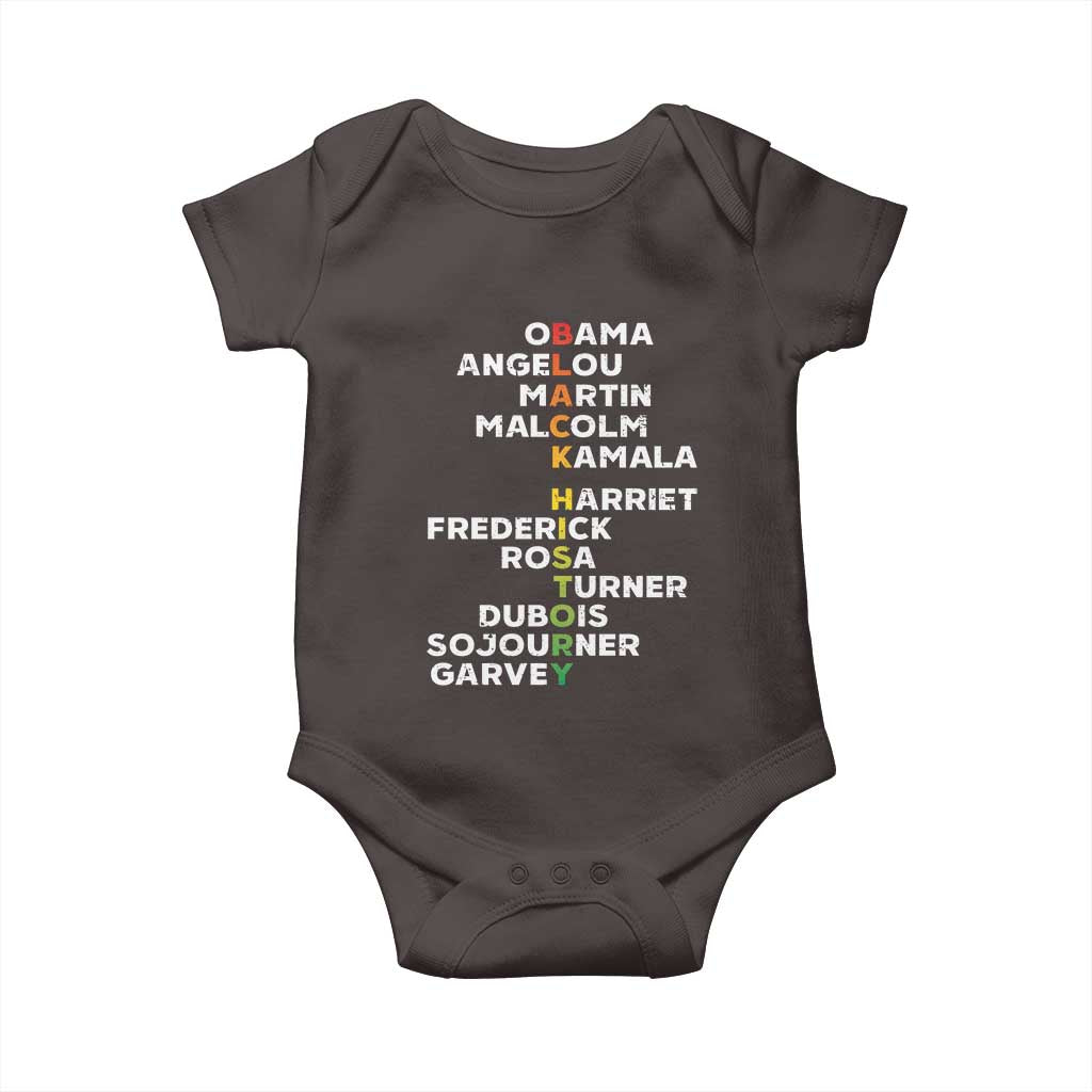 Black History Leaders Baby Onesie Obama Martin Malcolm Harriet TS09 Dark Chocolate Print Your Wear